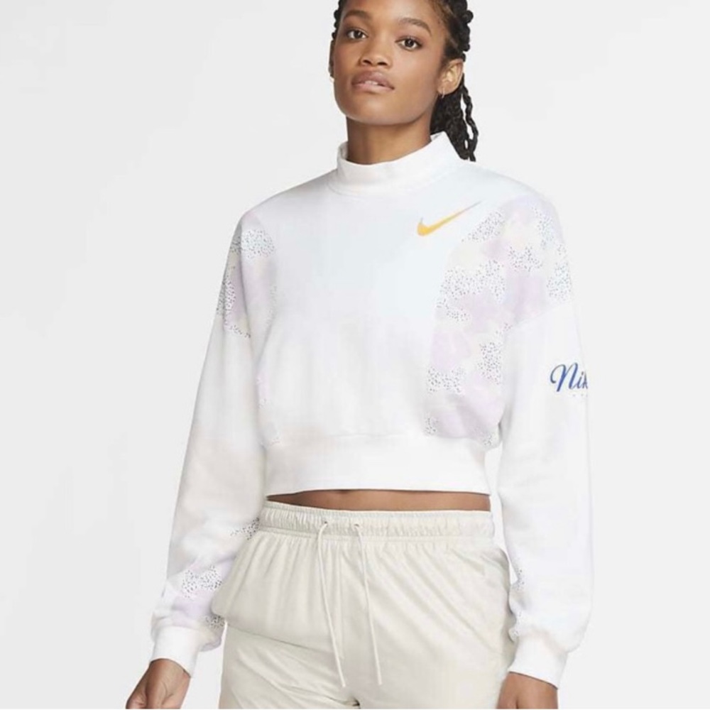 Nike Crop Womens Sweatshirt in Purple, Lime Green & White Designed / Large